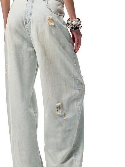 1JINN STUDIO Vintage Distressed Washed Mud Dye Low Rise Women&