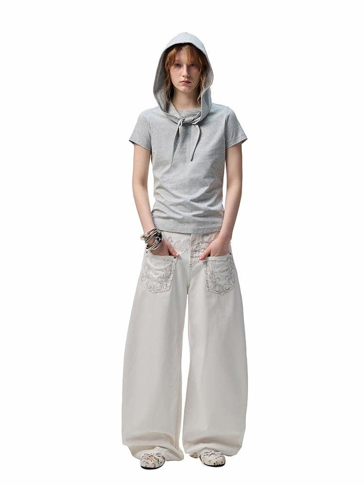 1JINN STUDIO Vintage Distressed Washed Mud Dye Low Rise Women&