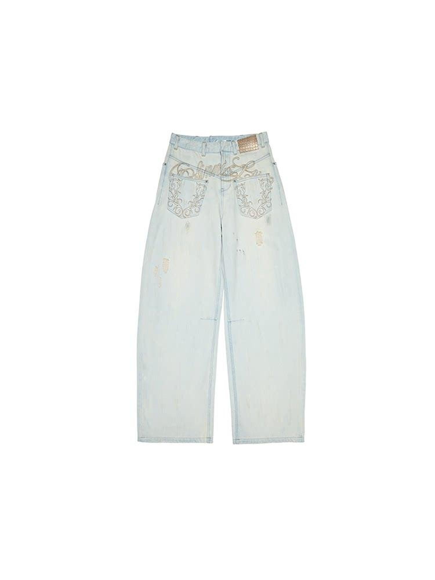 1JINN STUDIO Vintage Distressed Washed Mud Dye Low Rise Women&