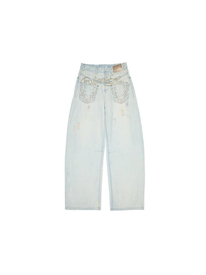1JINN STUDIO Vintage Distressed Washed Mud Dye Low Rise Women&