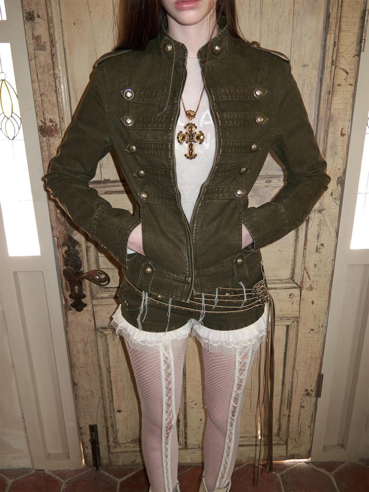 1JINN STUDIO Vintage Distressed Workwear Low Waist Slim Women&