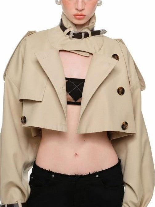 1JINN STUDIO Vintage Double Breasted Cropped Women&