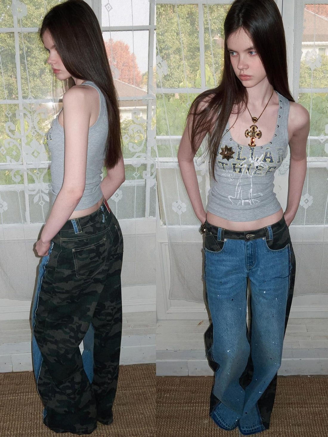 1JINN STUDIO Vintage Double Sided Camo Patch Ink Splatter Women&