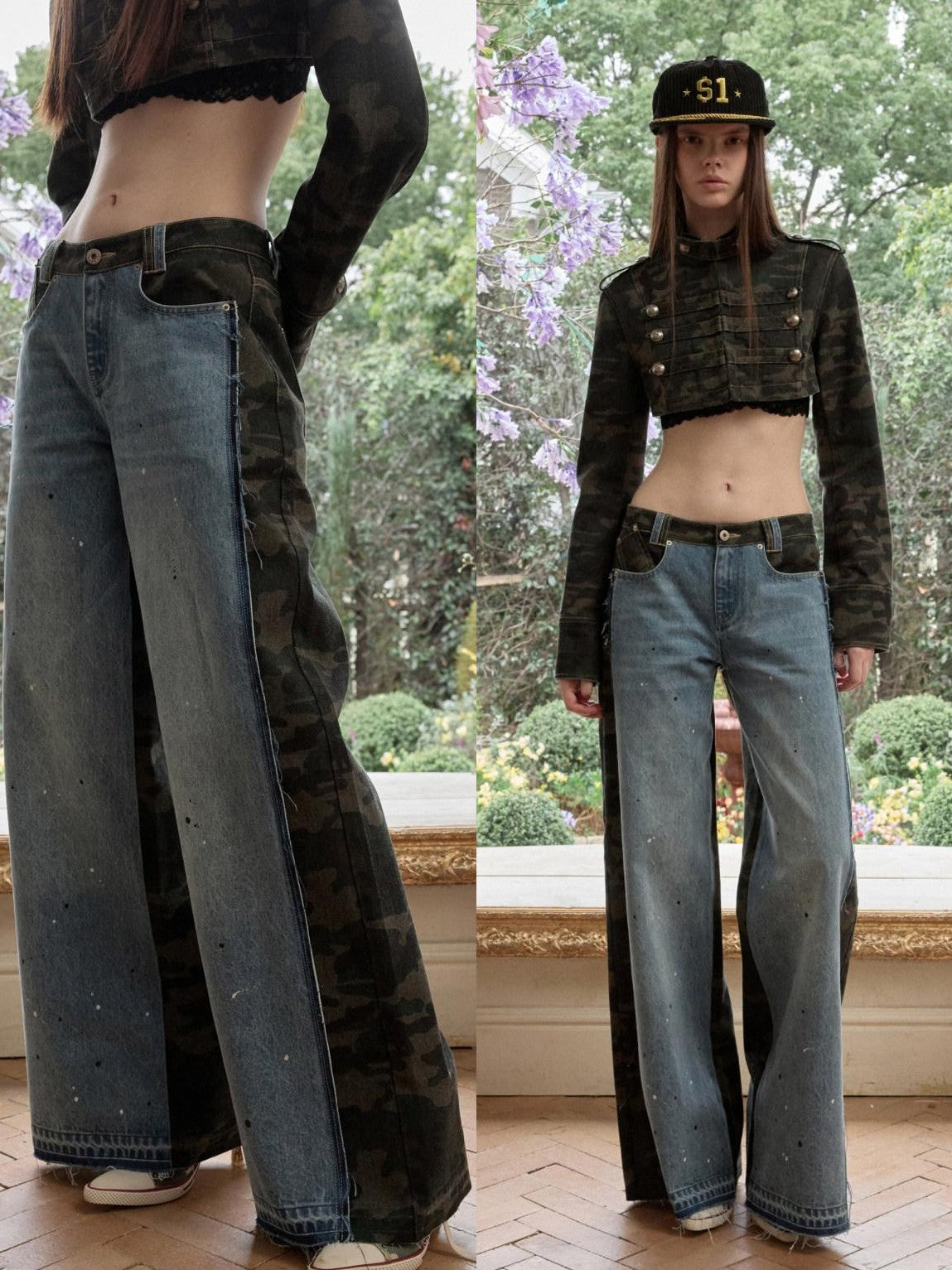 1JINN STUDIO Vintage Double Sided Camo Patch Ink Splatter Women&