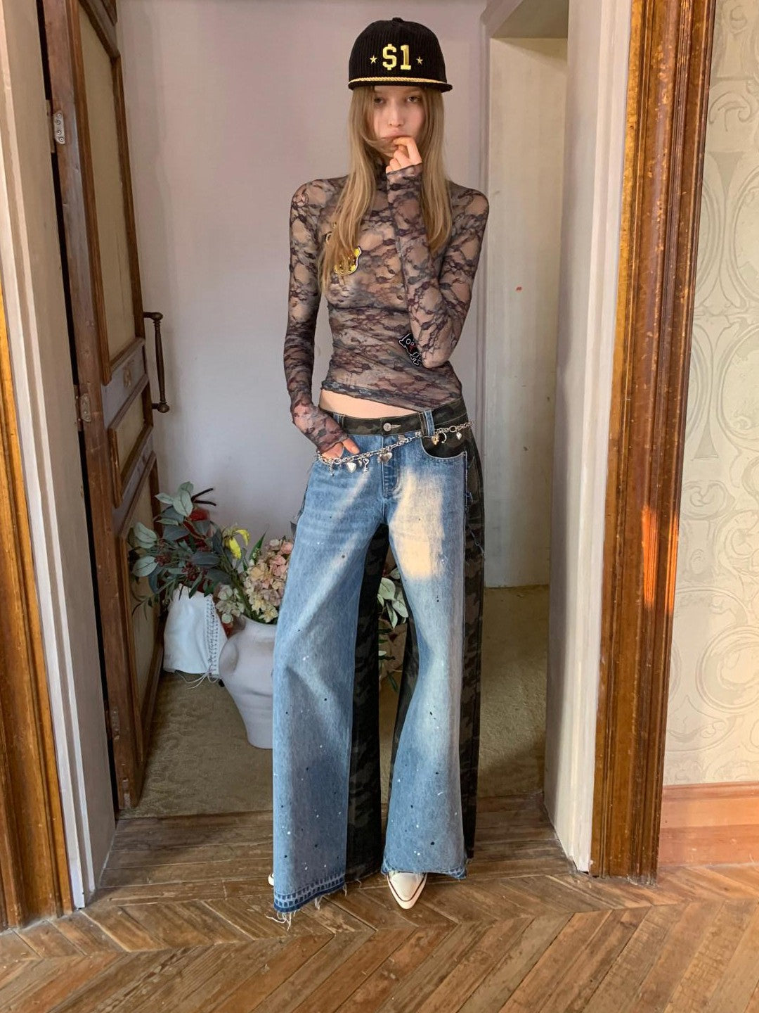 1JINN STUDIO Vintage Double Sided Camo Patch Ink Splatter Women&