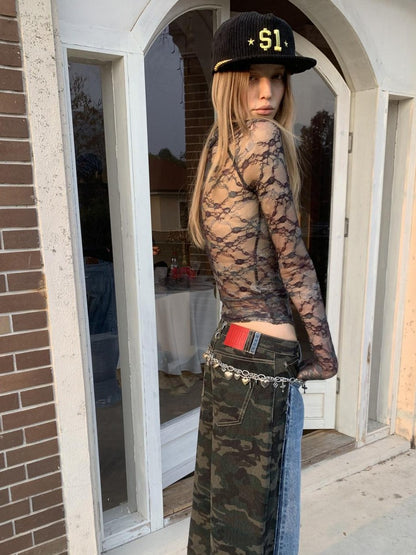 1JINN STUDIO Vintage Double Sided Camo Patch Ink Splatter Women&
