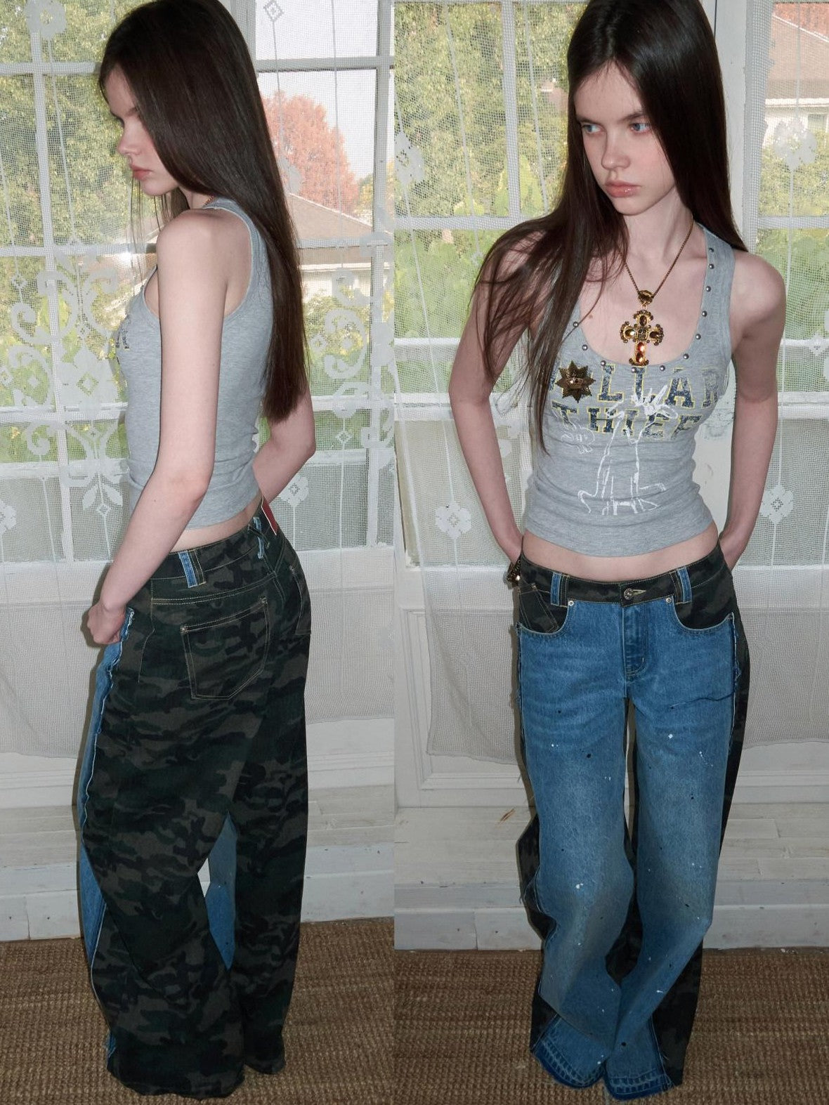 1JINN STUDIO Vintage Double Sided Camo Patch Ink Splatter Women&