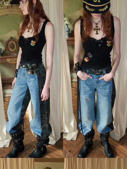 1JINN STUDIO Vintage Double Sided Camo Patch Ink Splatter Women&