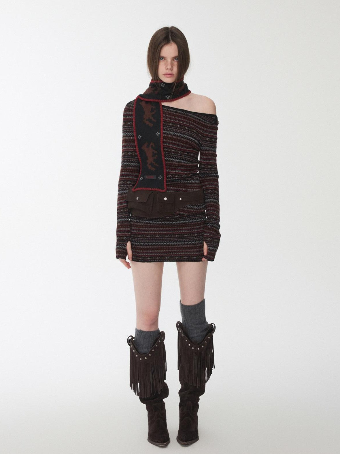 1JINN STUDIO Vintage Fair Isle Pony Jacquard Knitted Women&