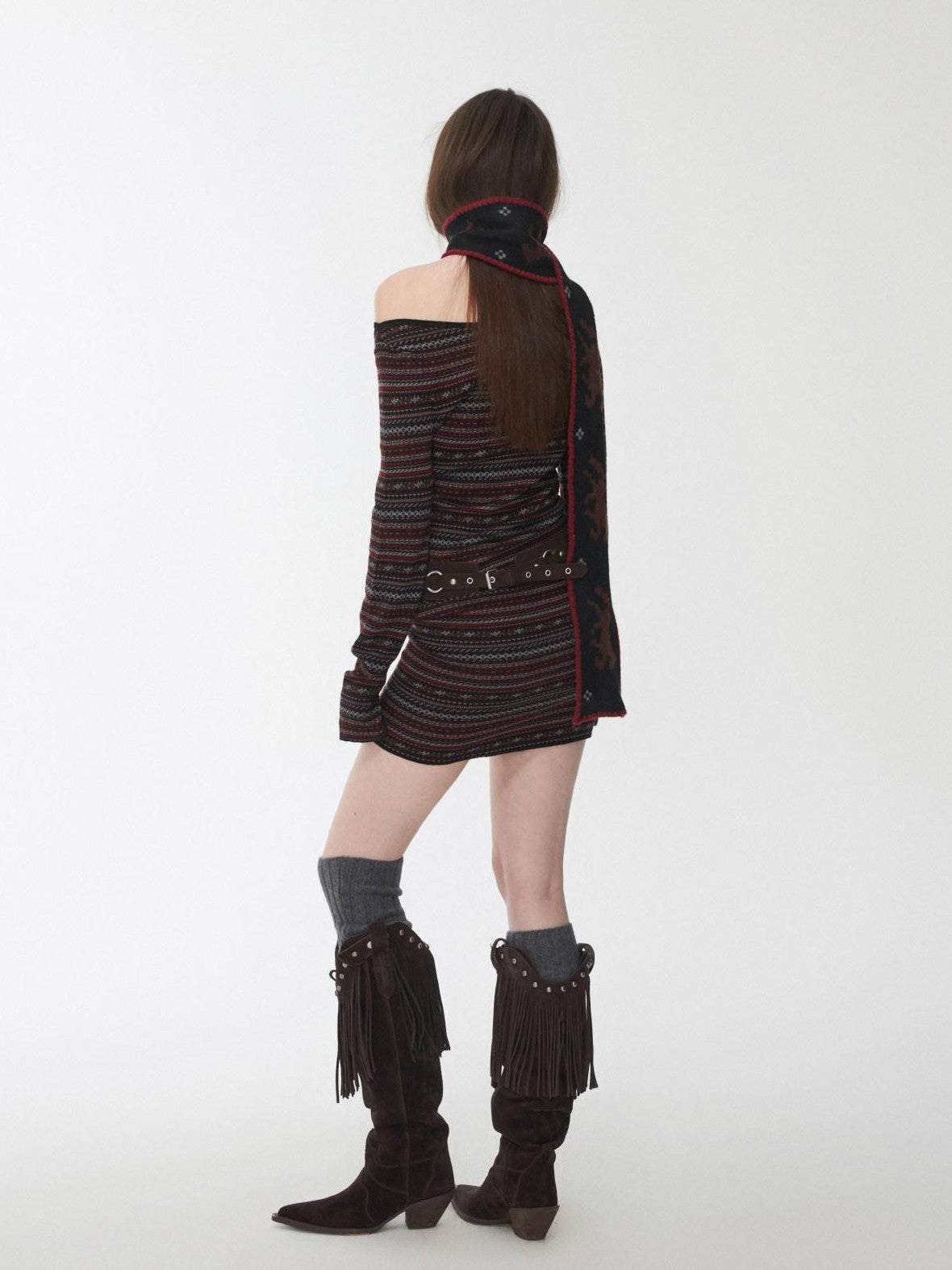 1JINN STUDIO Vintage Fair Isle Pony Jacquard Knitted Women&