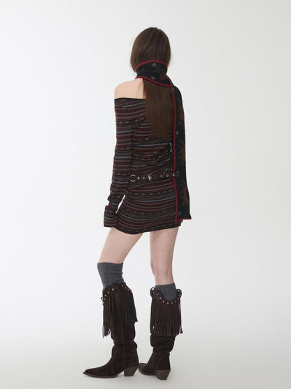 1JINN STUDIO Vintage Fair Isle Pony Jacquard Knitted Women&