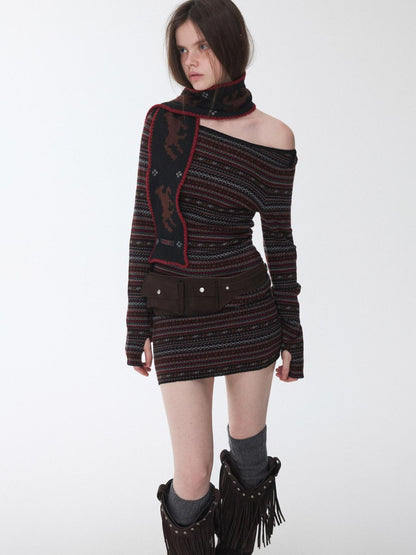 1JINN STUDIO Vintage Fair Isle Pony Jacquard Knitted Women&
