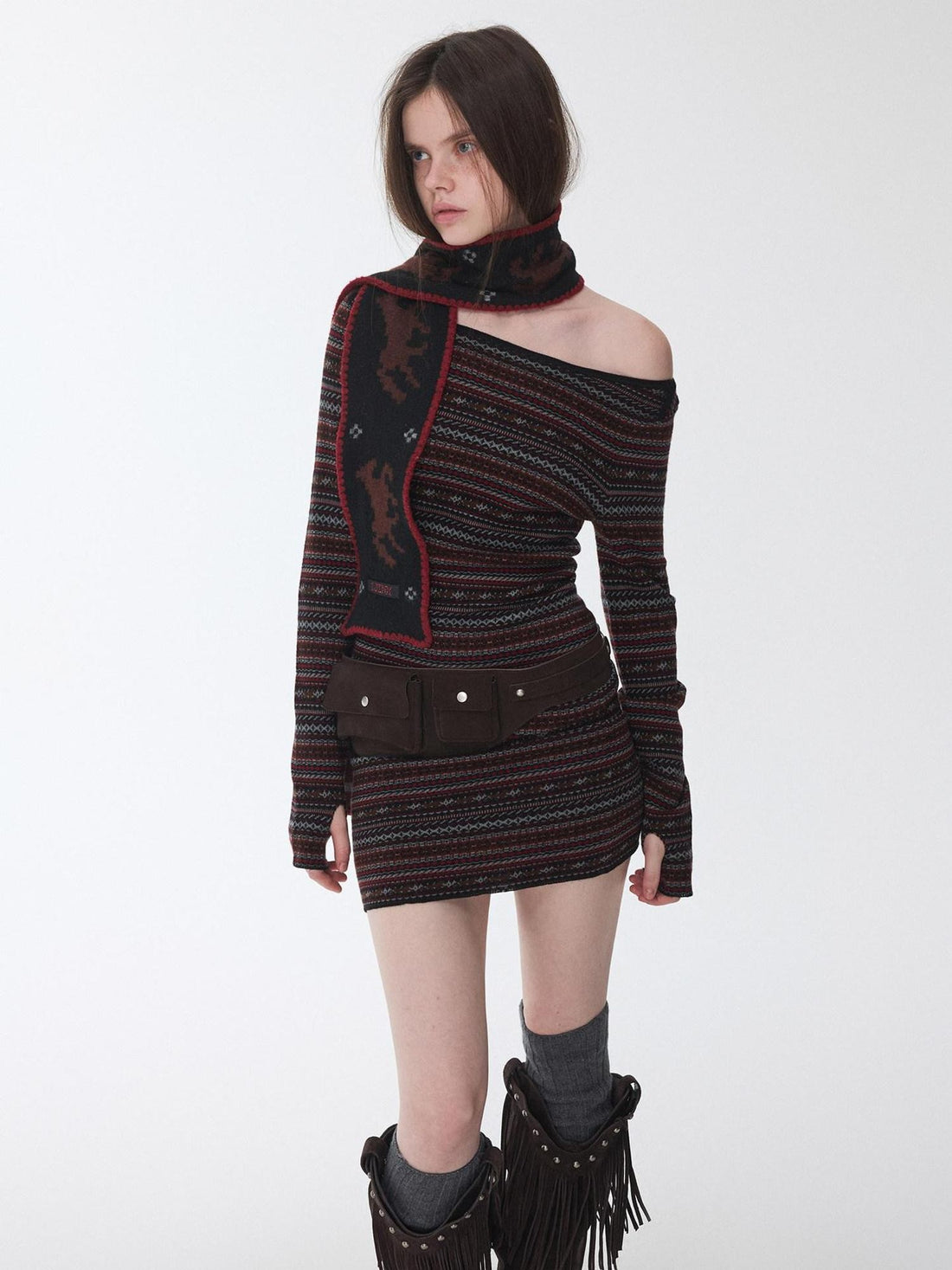 1JINN STUDIO Vintage Fair Isle Pony Jacquard Knitted Women&