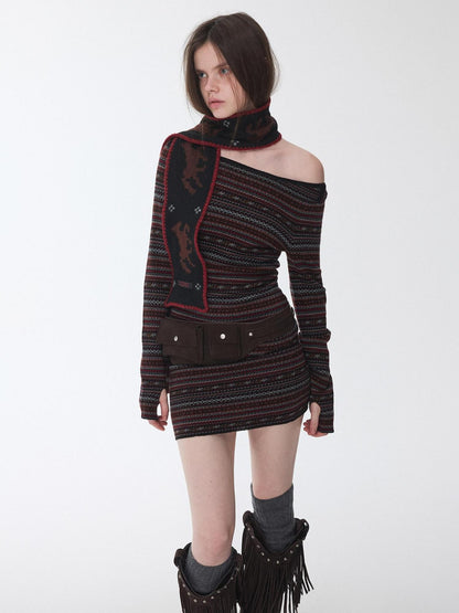 1JINN STUDIO Vintage Fair Isle Pony Jacquard Knitted Women&
