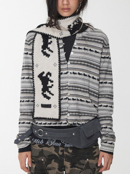 1JINN STUDIO Vintage Fair Isle Pony Jacquard Knitted Women&