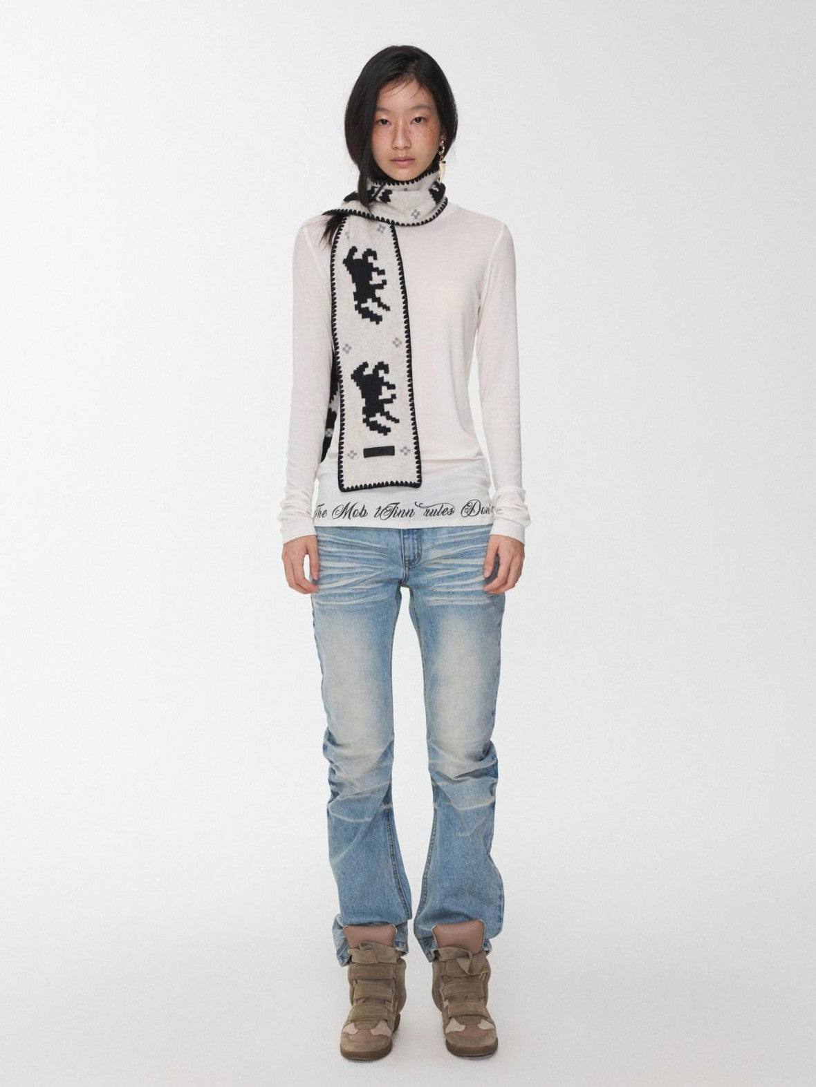 1JINN STUDIO Vintage Fair Isle Pony Jacquard Knitted Women&