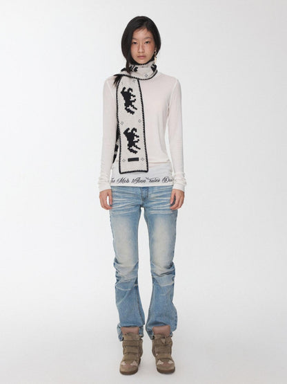 1JINN STUDIO Vintage Fair Isle Pony Jacquard Knitted Women&