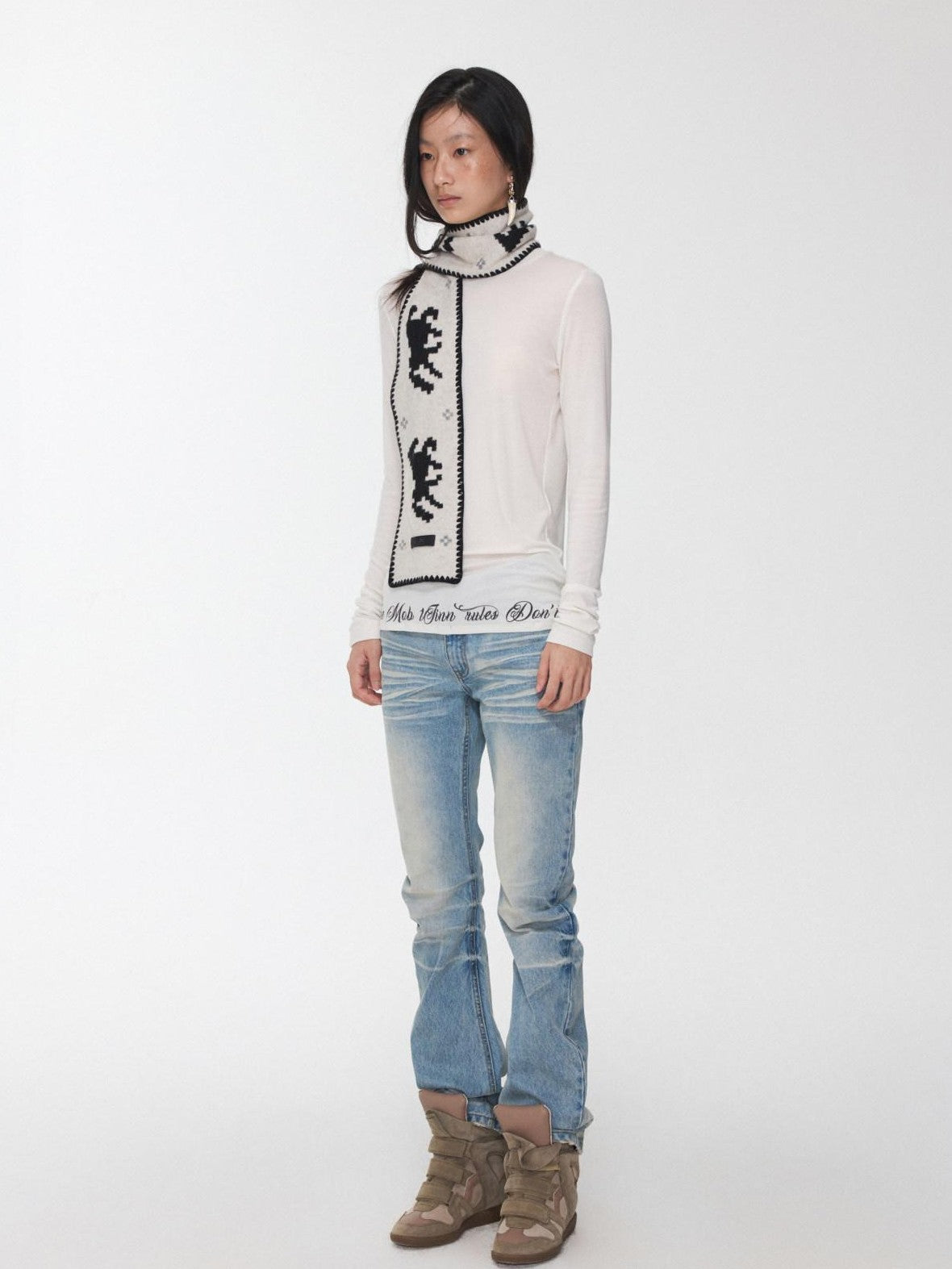 1JINN STUDIO Vintage Fair Isle Pony Jacquard Knitted Women&