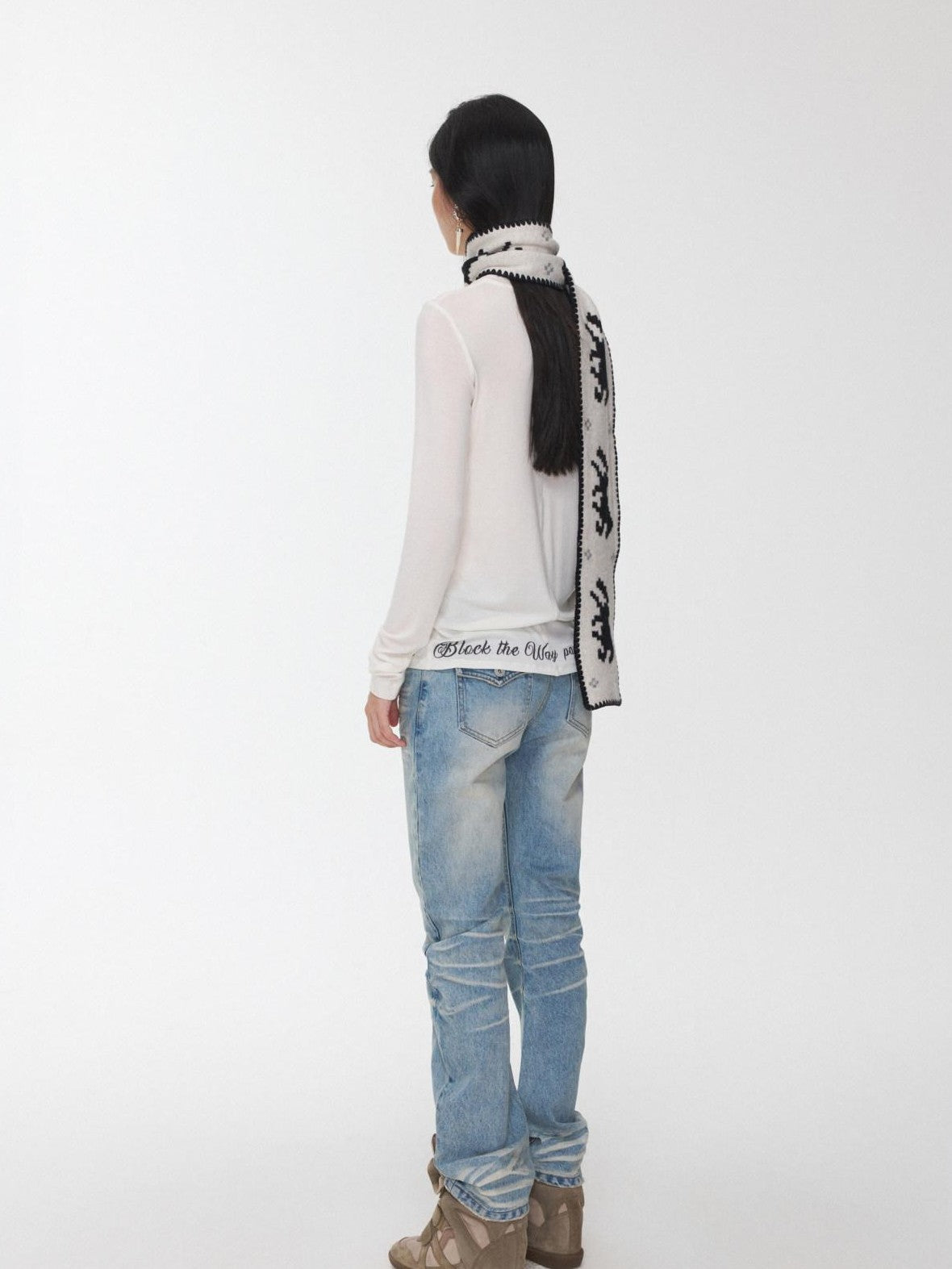 1JINN STUDIO Vintage Fair Isle Pony Jacquard Knitted Women&