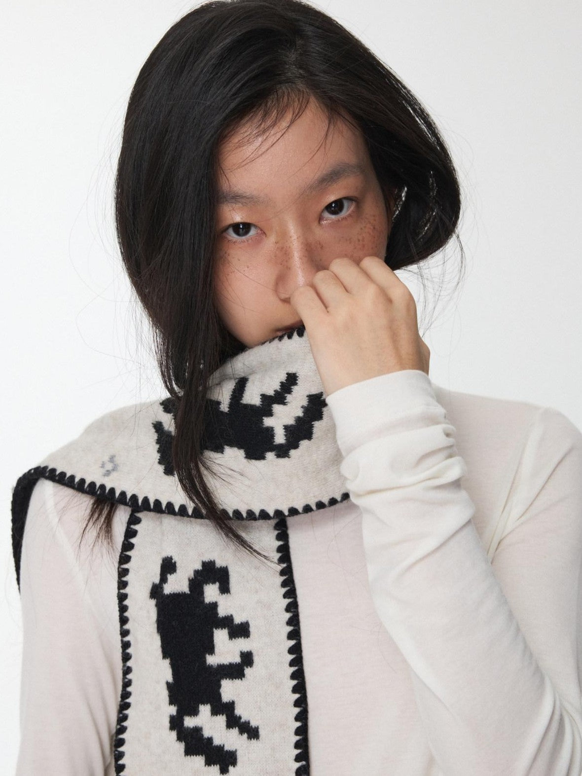 1JINN STUDIO Vintage Fair Isle Pony Jacquard Knitted Women&
