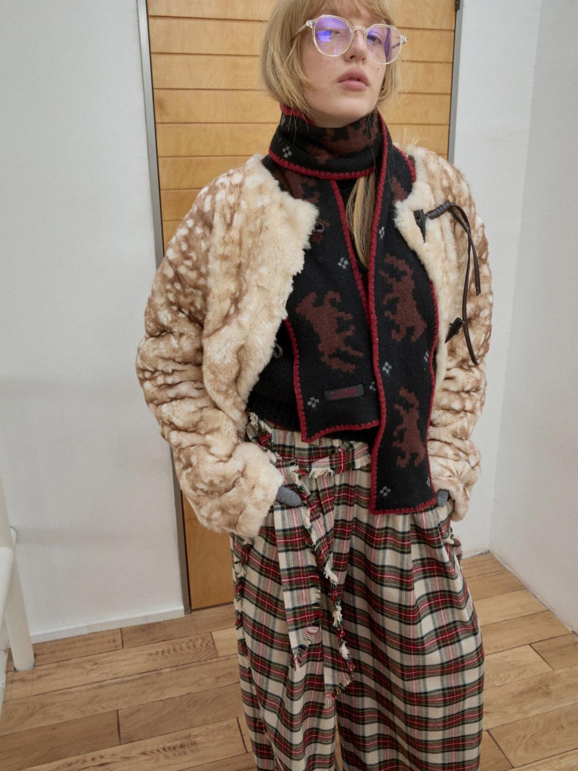 1JINN STUDIO Vintage Fair Isle Pony Jacquard Knitted Women&
