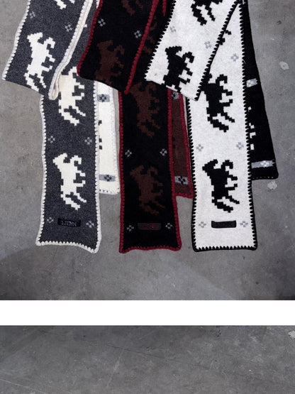 1JINN STUDIO Vintage Fair Isle Pony Jacquard Knitted Women&