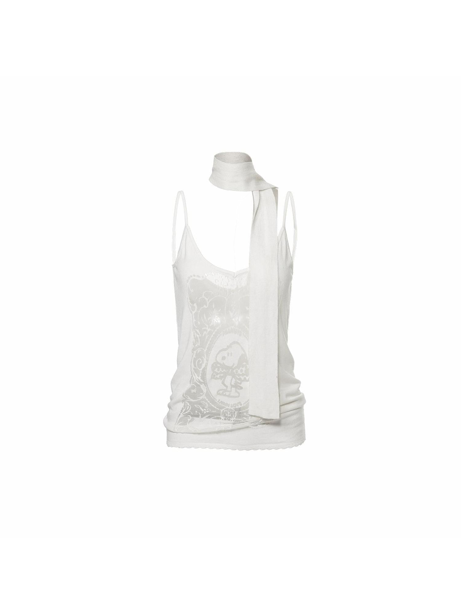 1JINN STUDIO Vintage Frame Burnout Micro Sheer V-neck Halter Ribbon Women&