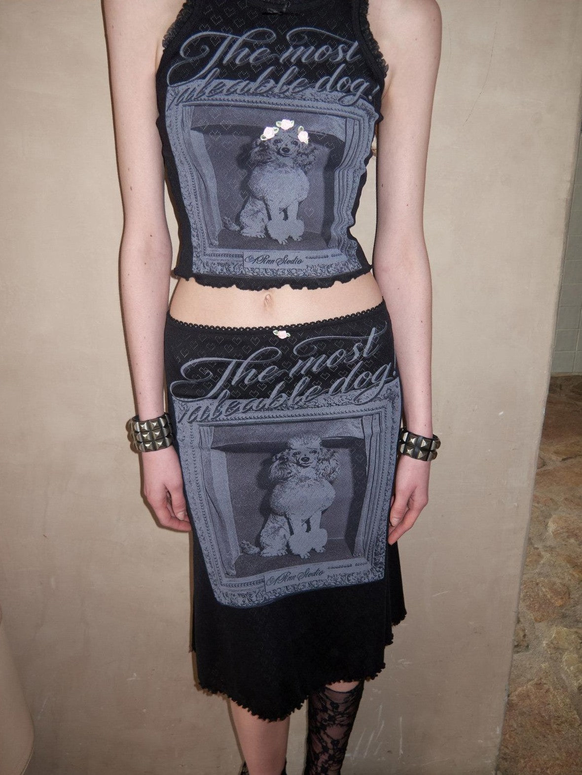 1JINN STUDIO Vintage Framed Dog Print Vest Top Women&