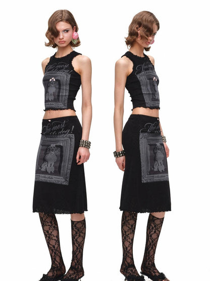 1JINN STUDIO Vintage Framed Dog Print Vest Top Women&