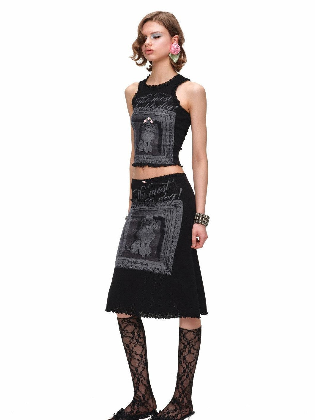 1JINN STUDIO Vintage Framed Dog Print Vest Top Women&
