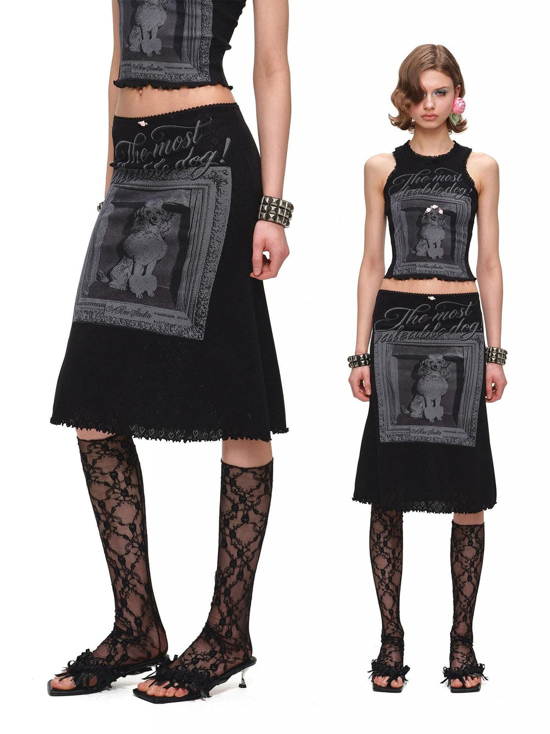 1JINN STUDIO Vintage Framed Dog Print Vest Top Women&