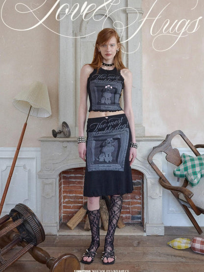 1JINN STUDIO Vintage Framed Dog Print Vest Top Women&