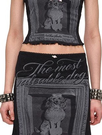 1JINN STUDIO Vintage Framed Dog Print Vest Top Women&
