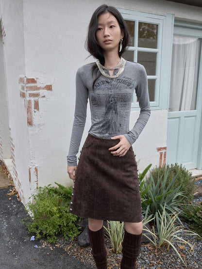 1JINN STUDIO Vintage Henley Collar Contrast Print Women&