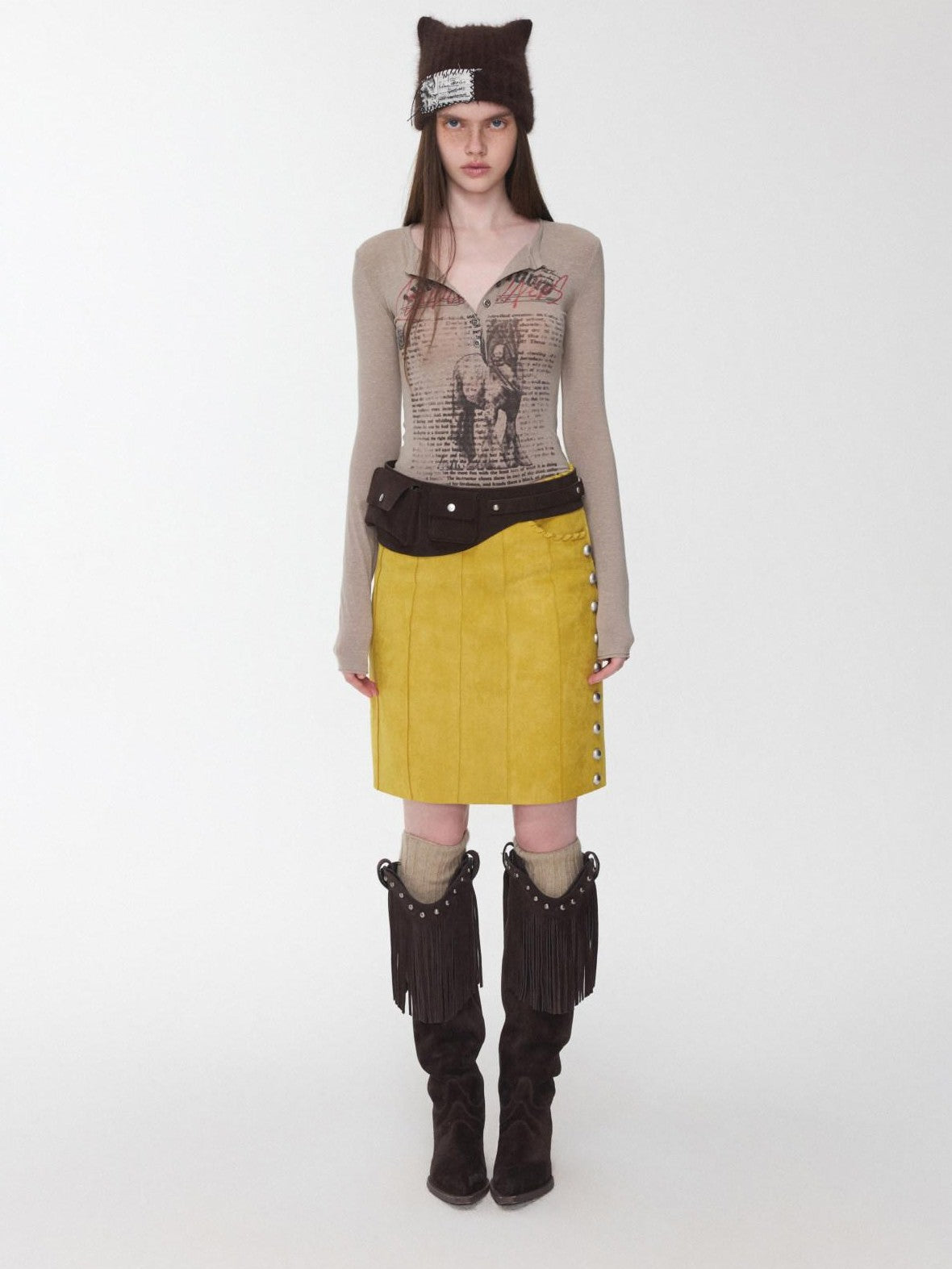 1JINN STUDIO Vintage Henley Collar Contrast Print Women&
