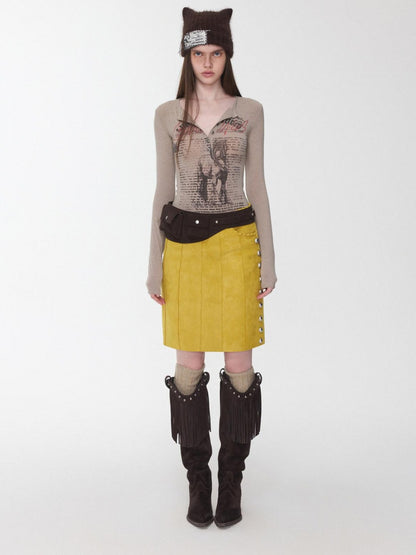 1JINN STUDIO Vintage Henley Collar Contrast Print Women&
