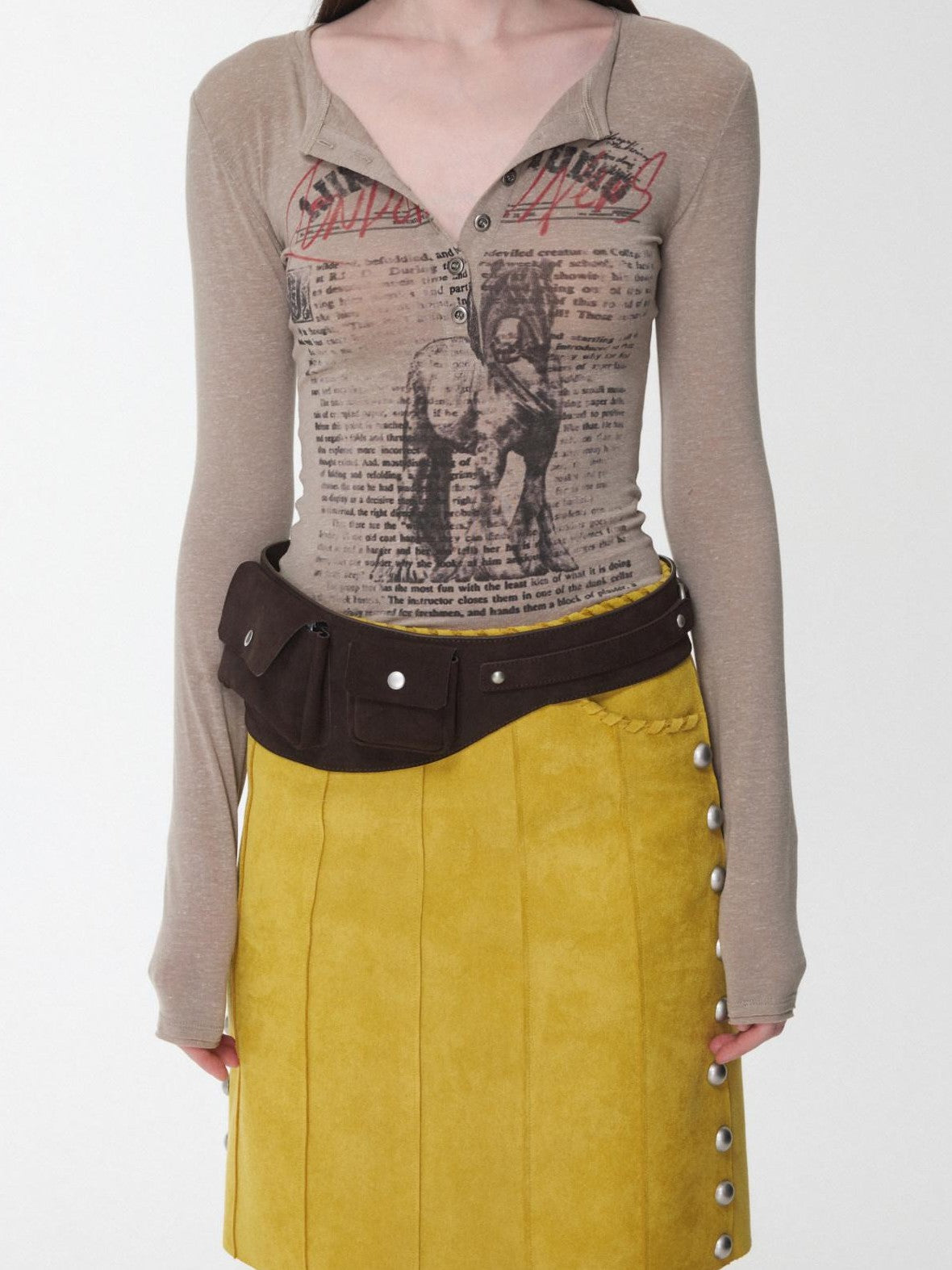 1JINN STUDIO Vintage Henley Collar Contrast Print Women&