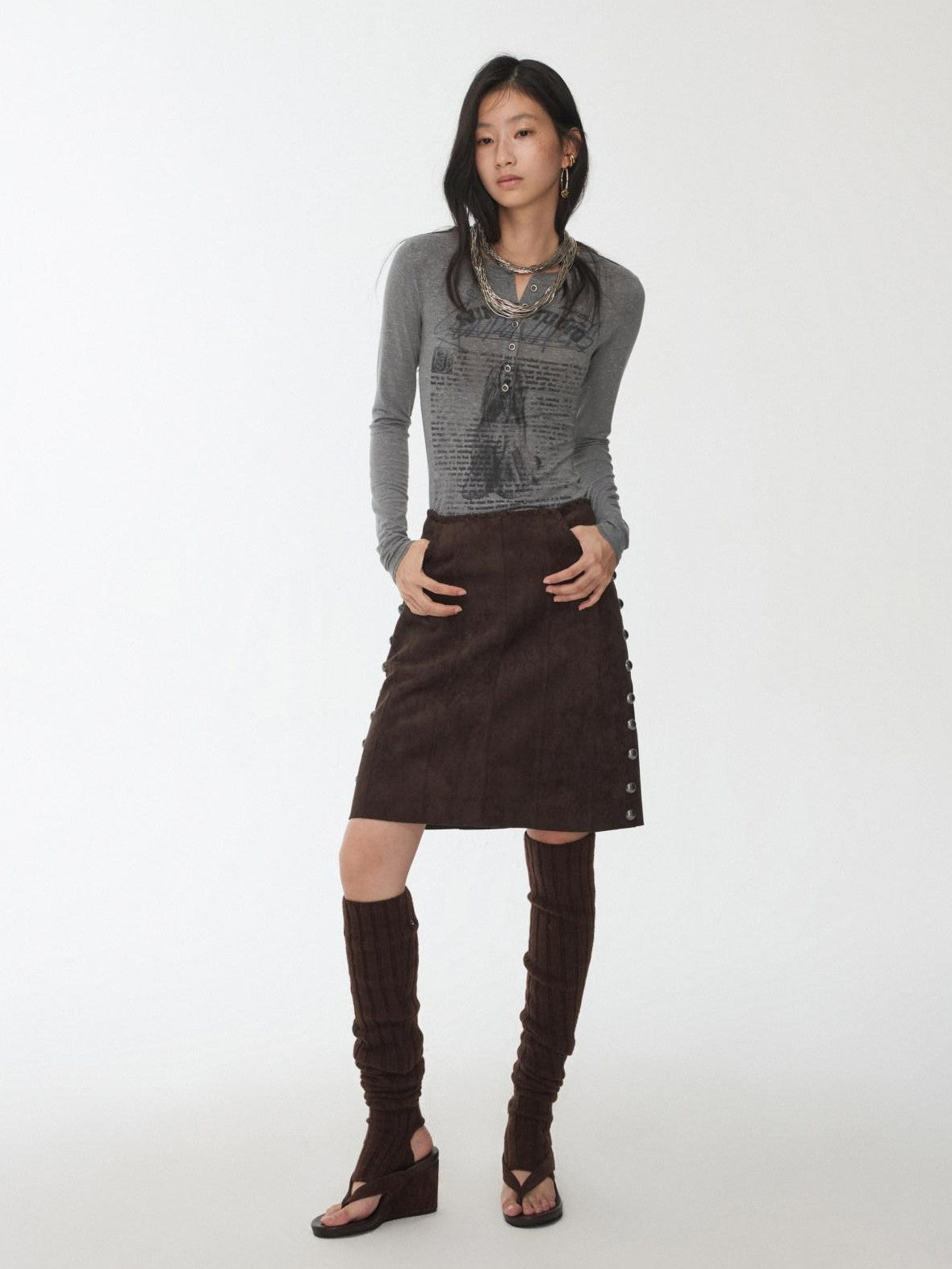 1JINN STUDIO Vintage Henley Collar Contrast Print Women&