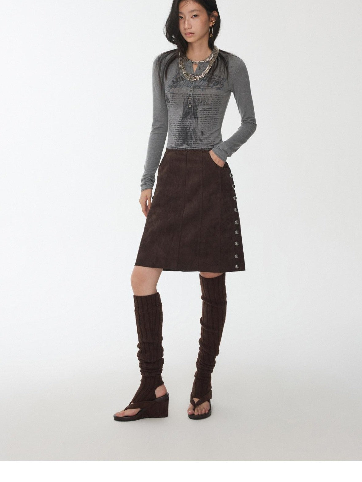 1JINN STUDIO Vintage Henley Collar Contrast Print Women&