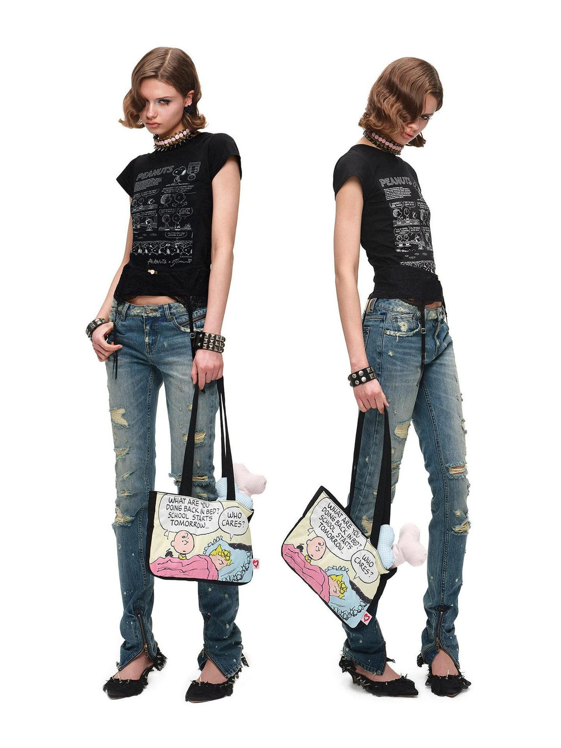 1JINN STUDIO Vintage Irregular Distressed Ripped Women&