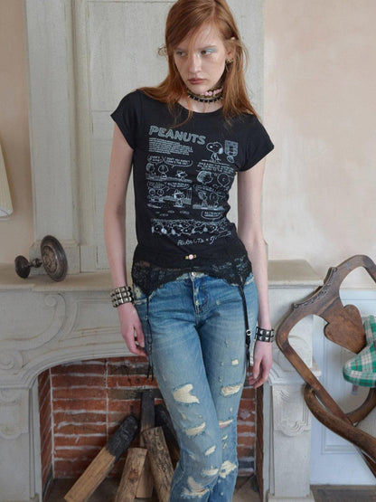 1JINN STUDIO Vintage Irregular Distressed Ripped Women&
