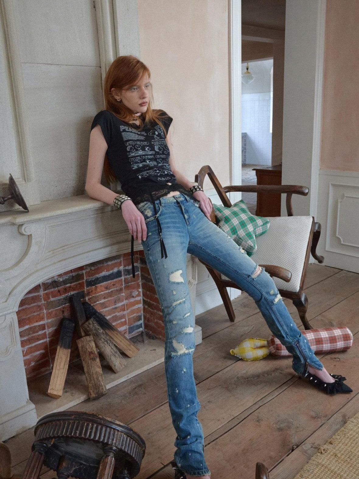 1JINN STUDIO Vintage Irregular Distressed Ripped Women&