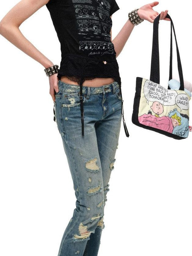 1JINN STUDIO Vintage Irregular Distressed Ripped Women&