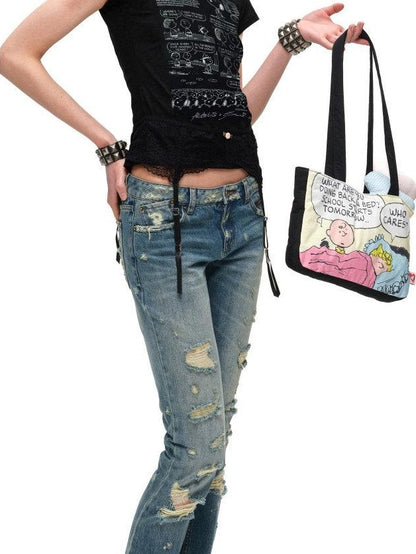 1JINN STUDIO Vintage Irregular Distressed Ripped Women&