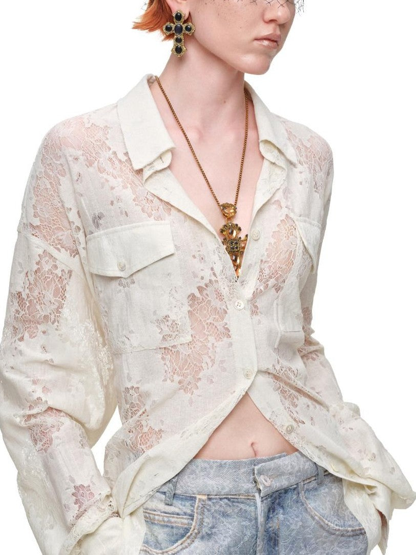 1JINN STUDIO Vintage Jacquard Tie Waist Frayed Hem Women&