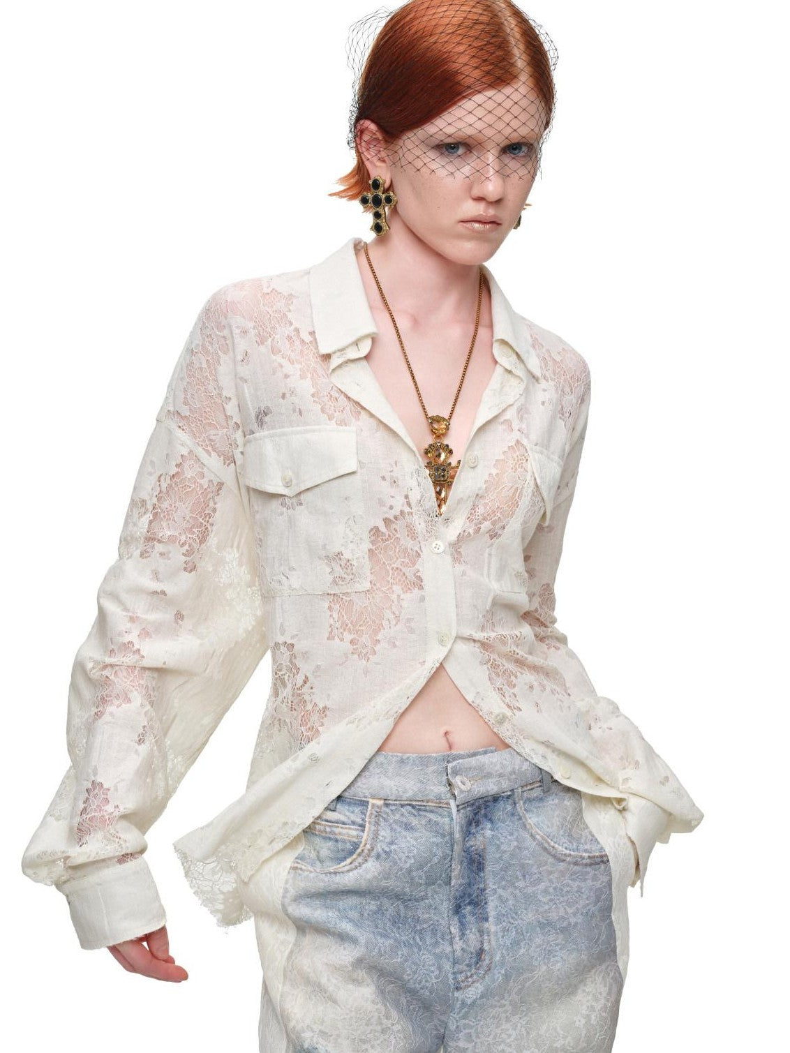 1JINN STUDIO Vintage Jacquard Tie Waist Frayed Hem Women&