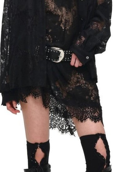 1JINN STUDIO Vintage Jacquard Tie Waist Frayed Hem Women&
