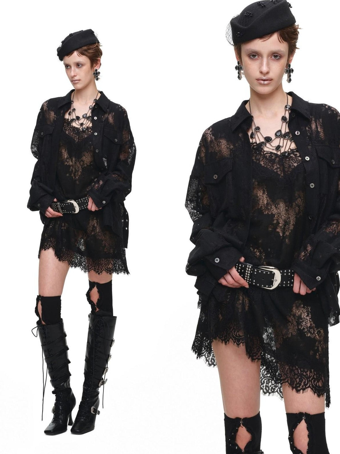 1JINN STUDIO Vintage Jacquard Tie Waist Frayed Hem Women&