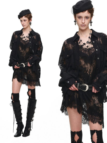 1JINN STUDIO Vintage Jacquard Tie Waist Frayed Hem Women&