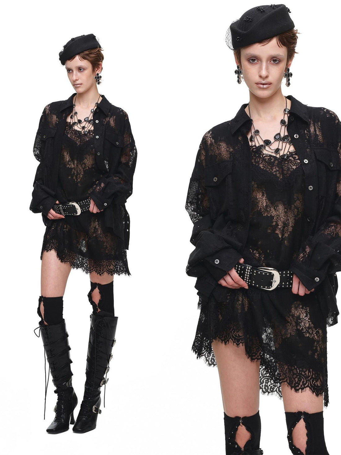 1JINN STUDIO Vintage Jacquard Tie Waist Frayed Hem Women&